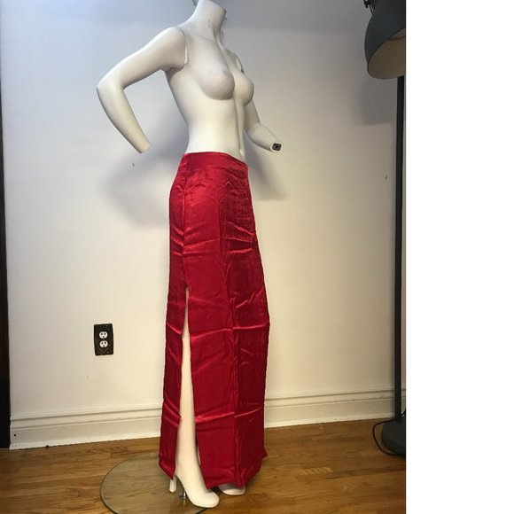 Forever 21 Dresses & Skirts - F21 RED SATIN SIDE SLIT MAXI SKIRT NWT
